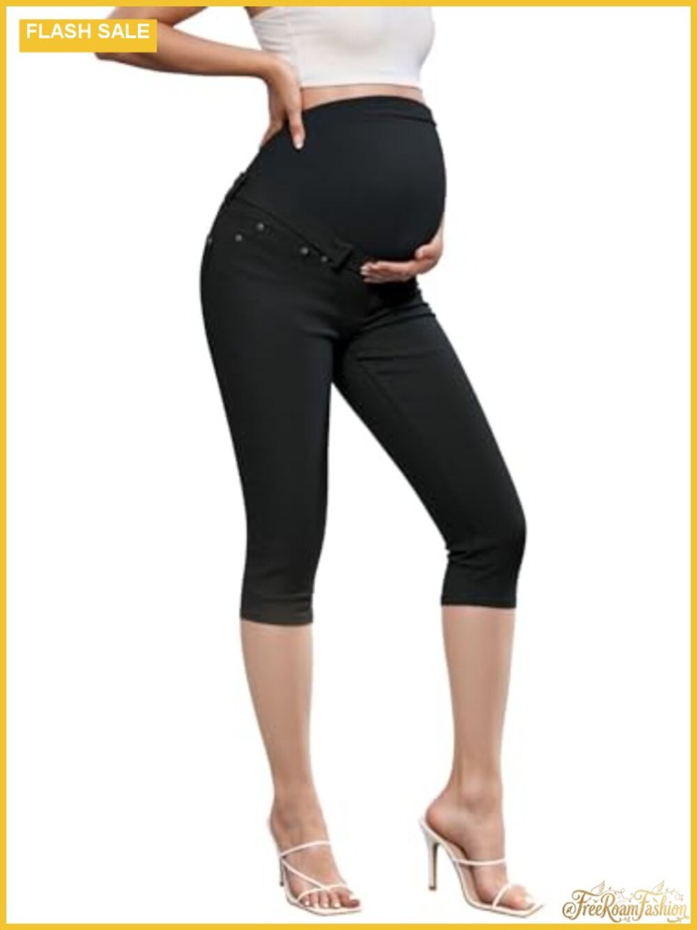 Maternity Capri Pants Slim Fit Stretch Denim High Rise